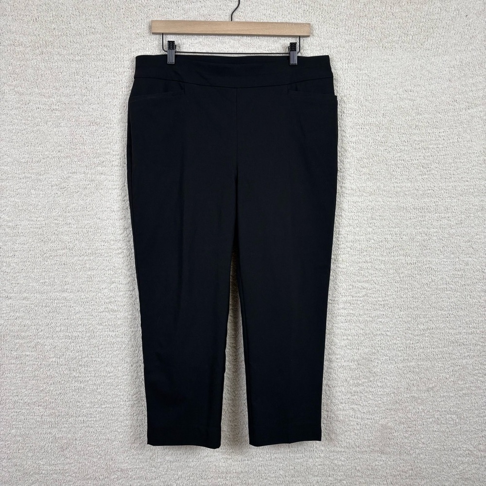 Chico's Pants‎ Womens 2/12 Black Pull On Stretch Mid Calf Cropped Ankle Trousers